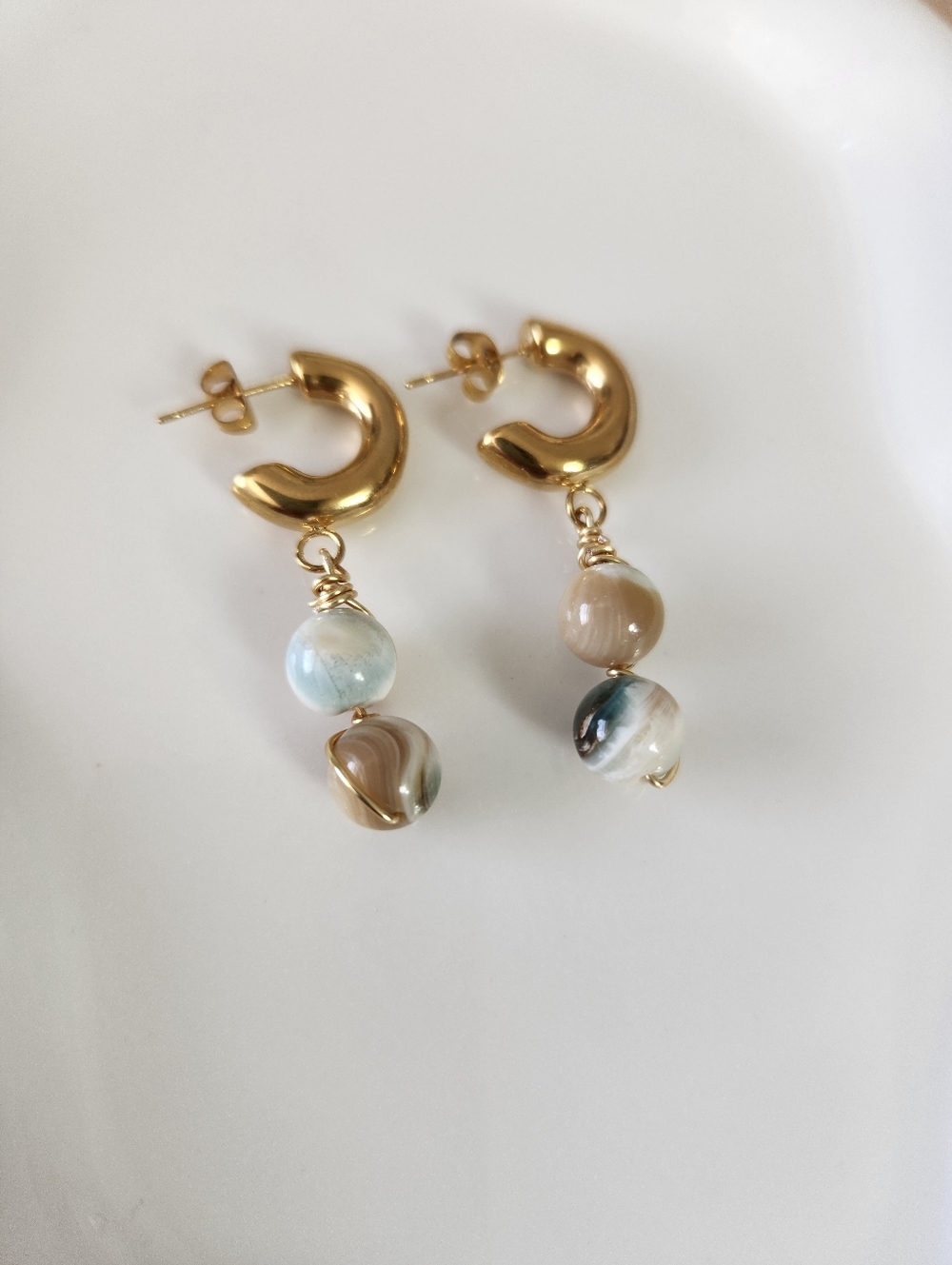 Stainless Steel Mother Of Pearl Hoop Earrings